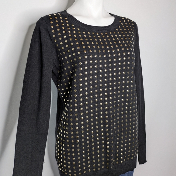 Express Black Gold Long Sleeve Cotton Blend Sweater L - Picture 3 of 9
